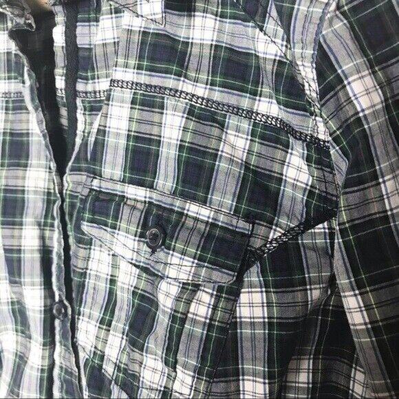 3/$20 Old Navy Women's Large Button Up Plaid Shirt Roll Tab Sleeves Collared - Picture 6 of 9